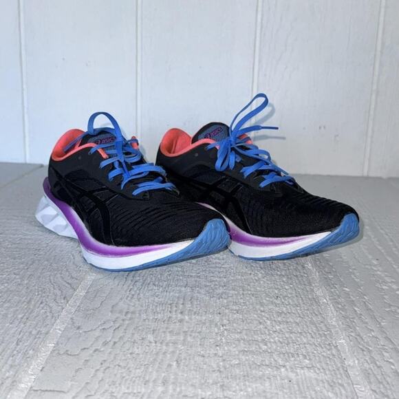 ASICS Novablast 2 Running Shoes Womens Size 9.5 Black Purple FF Blast Flaw - Picture 2 of 13